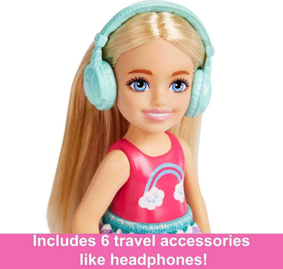 Mattel Barbie Toys, Chelsea Doll and Accessories, Travel Set with Puppy and 6 Pieces Including Pet Carrier