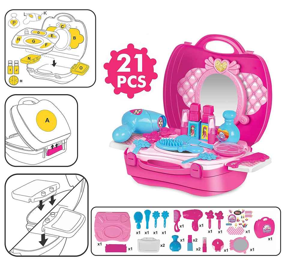 Wembley Kids Makeup Kit For Girls Doll Make Up Set With Mirror & Hair Styling Cosmetics Accessories