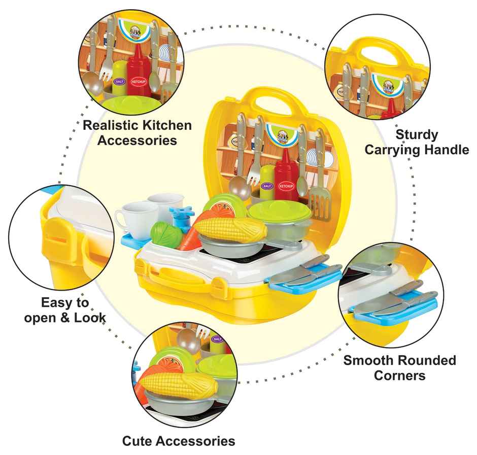 Kingdom Of Play Luxury Kitchen Set Cooking Toy With Suitcase And Kitchen Accessories Multicolor