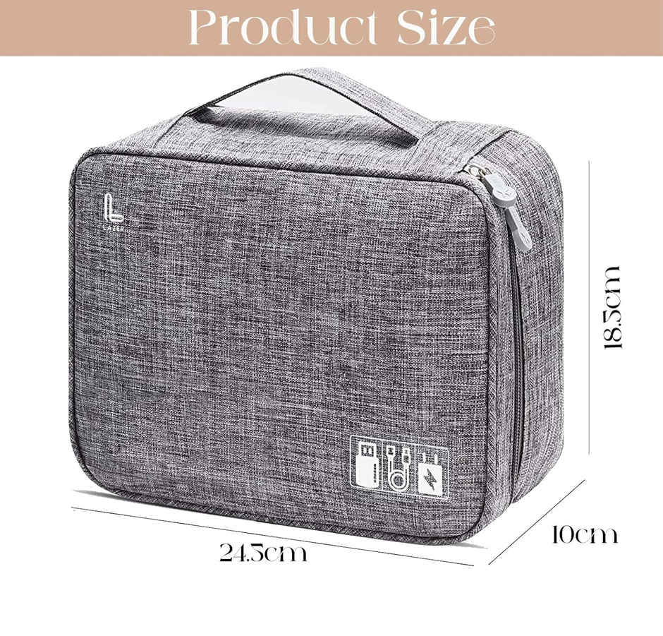 Lazer Polyester Electronics Accessories Organizer Travel Bag Grey