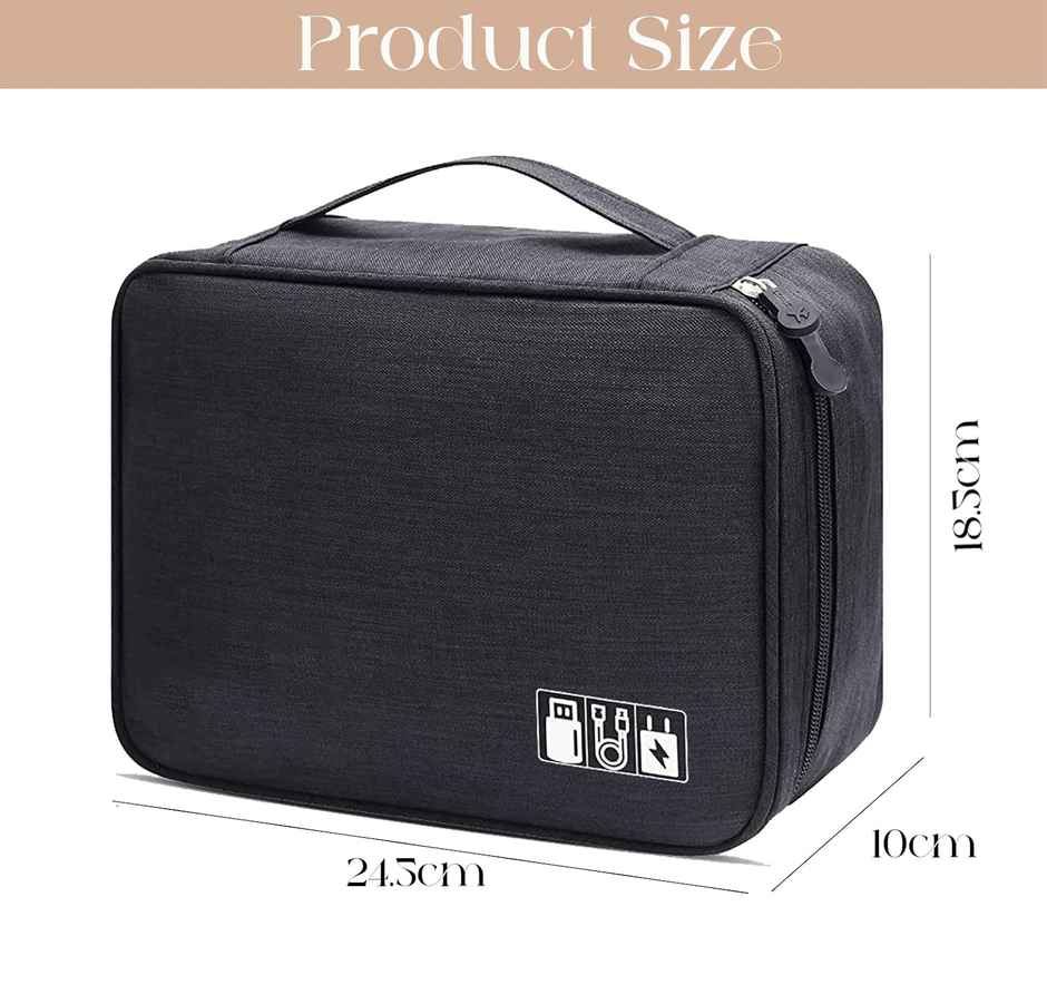 Lazer Polyester Electronics Accessories Organizer Bag | Universal Carry Travel Gadget Bag | Black