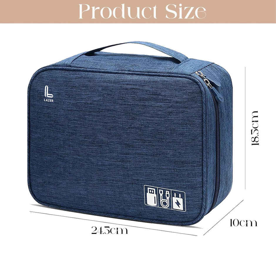 Lazer Polyester Electronics Accessories Organizer Travel Bag Blue
