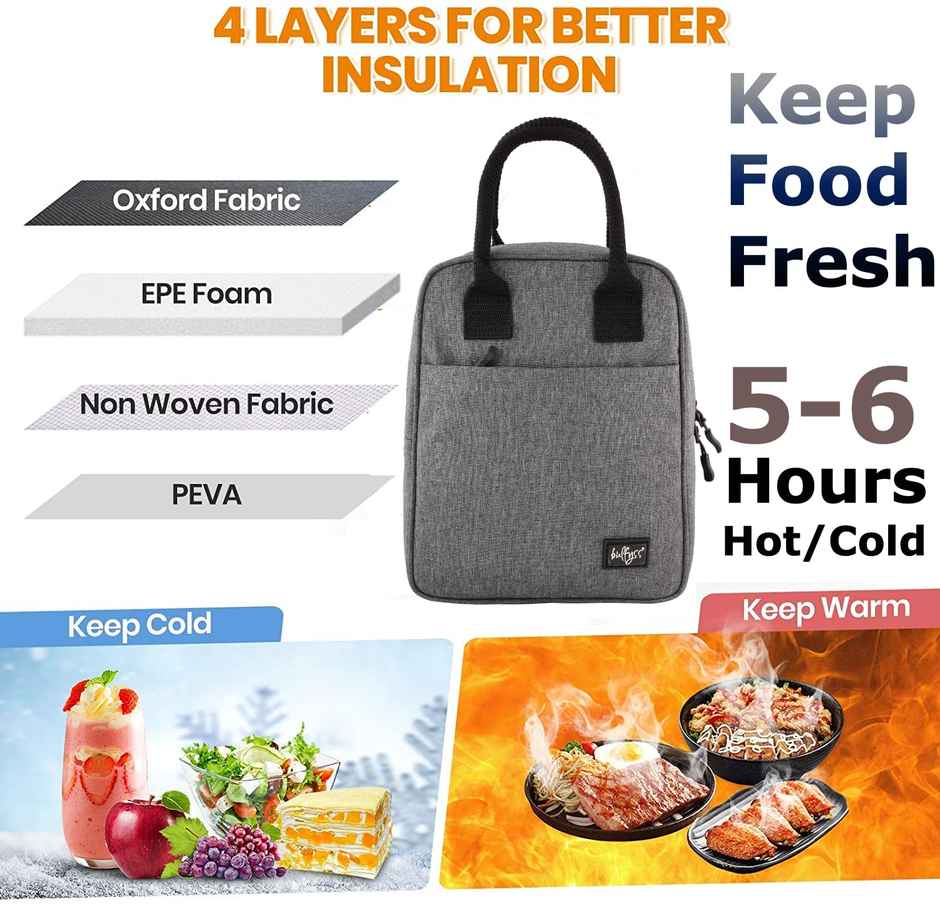 Urbanfix Bulfyss 7 L Insulated Nylon Lunch Bag | Office & Travel Tiffin Bag for Men & Women - Grey
