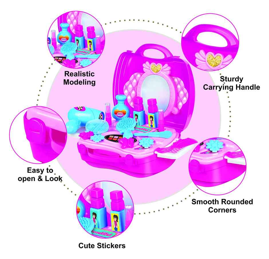 Kingdom Of Play Fashion Pretend Play Makeup Suitcase Beauty Kit And Cosmetic Toy Set For Kids