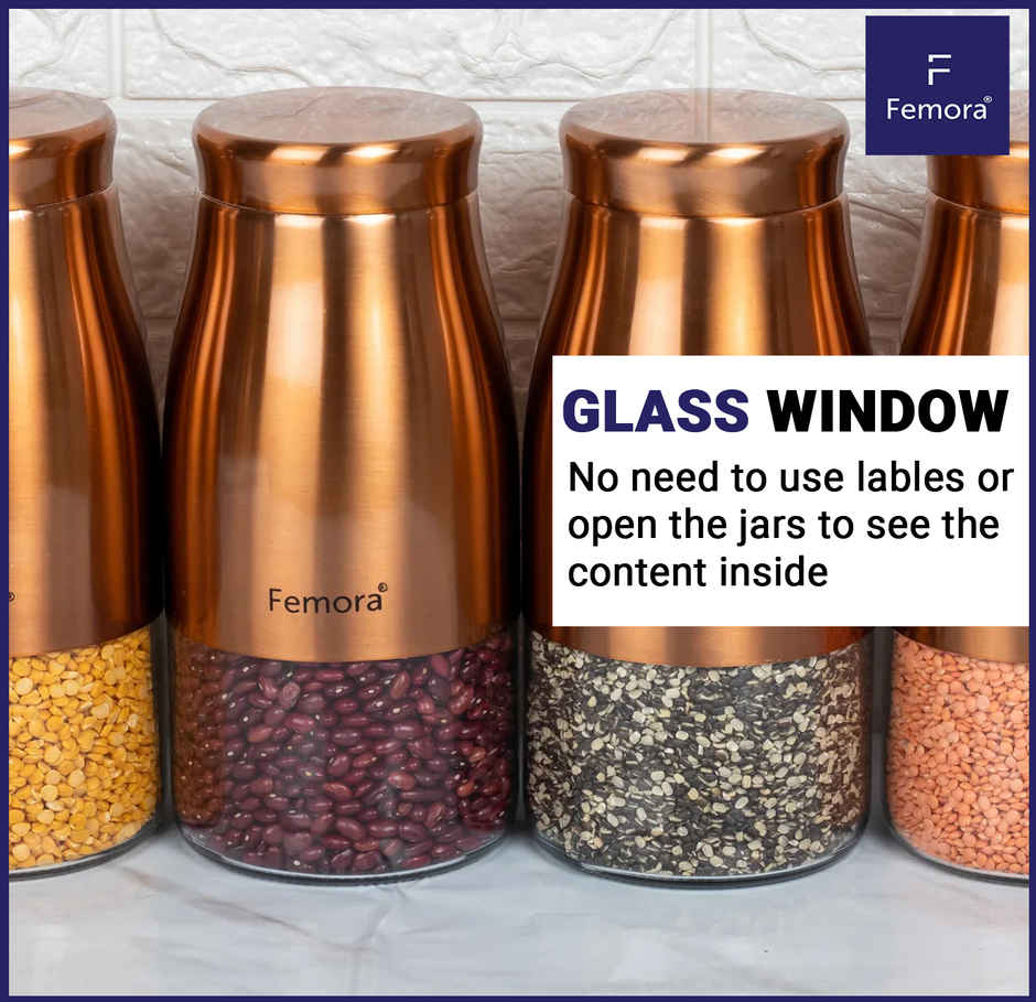 Femora Kitchen Storage Jars Copper Finish With See Through Bottom Jar, 1300 ml, Pack Of 1
