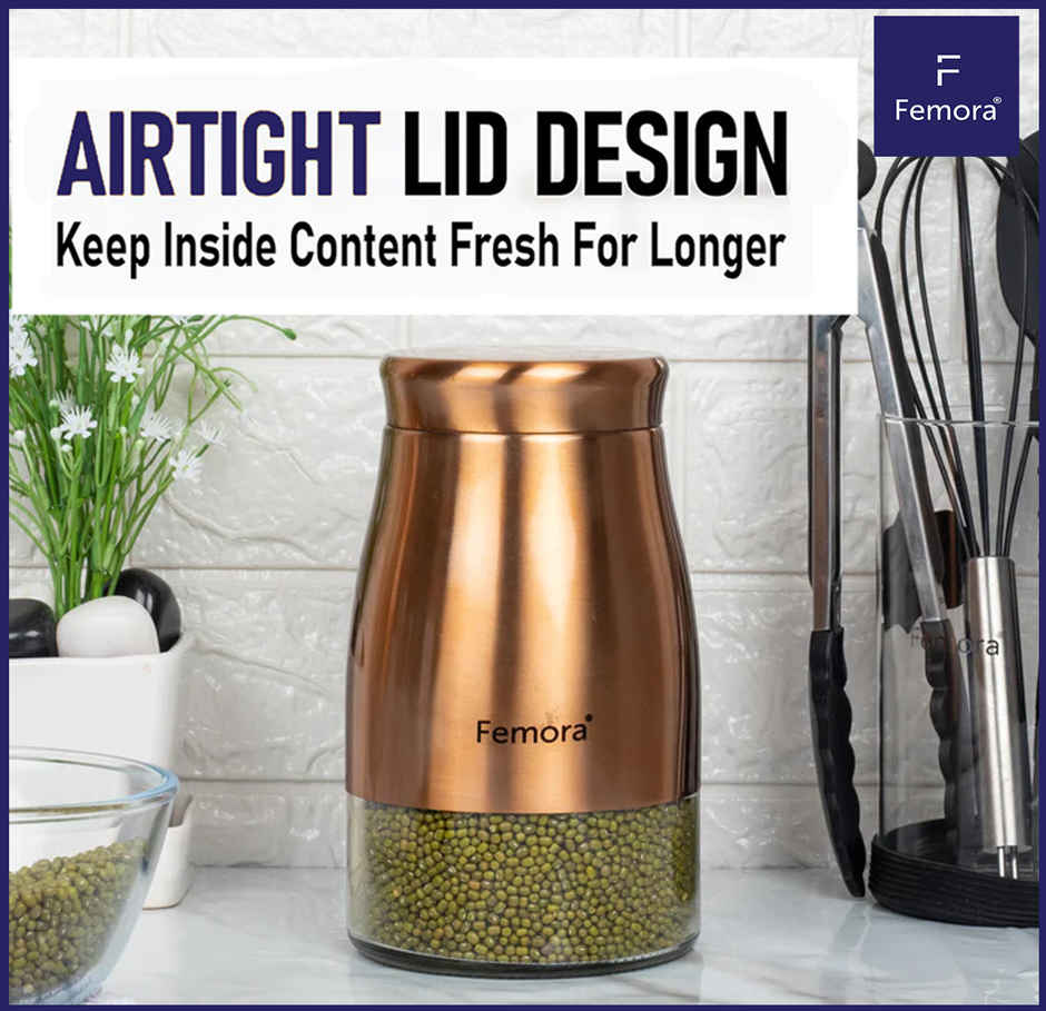Femora Kitchen Storage Jars Copper Finish With See Through Bottom Jar, 1300 ml, Pack Of 1