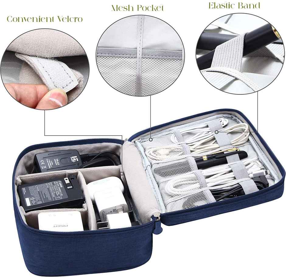 Lazer Polyester Electronics Accessories Organizer Travel Bag Blue