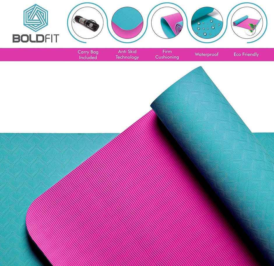 Boldfit Yoga Mat For Women And Men With Cover Bag Tpe Material Extra Thick 6Mm Green Pink