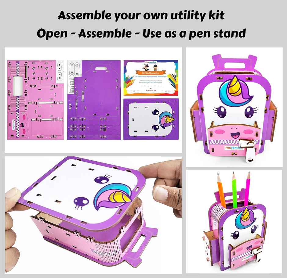 Funvention Unicorn School Bag Pen Stand | DIY Pen Stand Art & Craft Kit