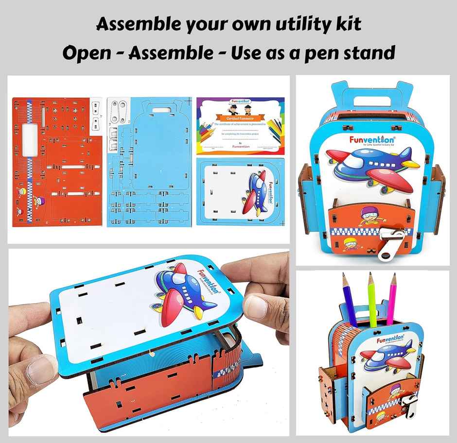 Funvention Airplane School Bag Pen Stand | DIY Pen Stand Art & Craft Kit