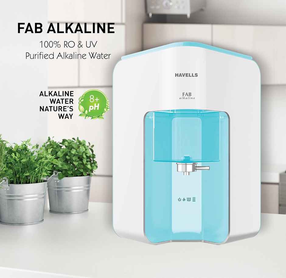 Havells Fab Alkaline Water Purifier (White & Sky Blue)|Ro+Uv+Alkaline|Copper+Zinc+Minerals