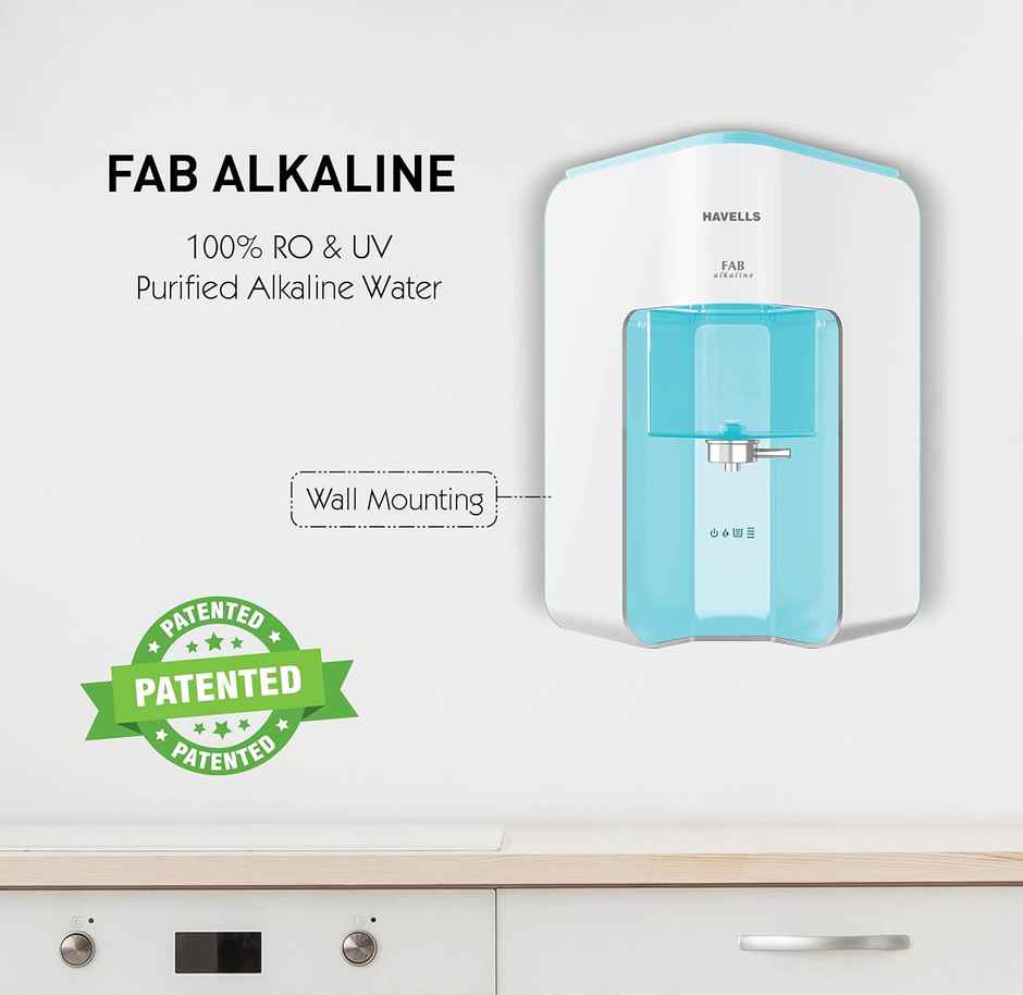 Havells Fab Alkaline Water Purifier (White & Sky Blue)|Ro+Uv+Alkaline|Copper+Zinc+Minerals