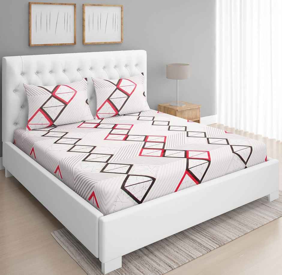 BAY6 100% Cotton 144 TC Super King Bedsheet - 108 x 108 Inch, Abstract Geometric Print