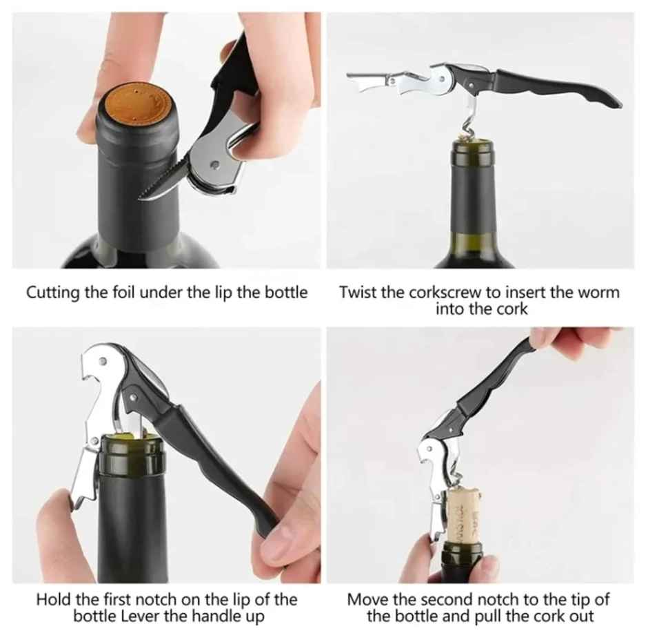 Daluci Stainless Steel Corkscrew Wine Opener 3 in 1 with Double Hinged Fulcrum Foil Cutter