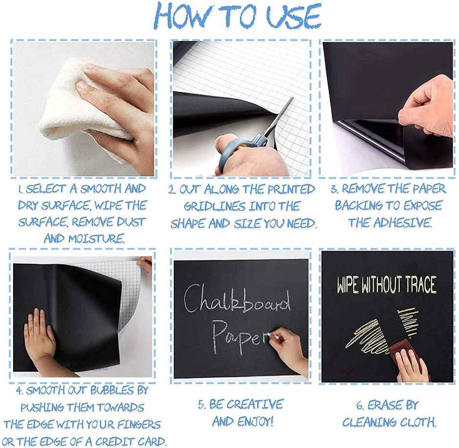 Chrome Waterproof Chalkboard Removable Vinyl Wall Sticker Decal with 5-Pieces Chalk(Black,45X200cm)