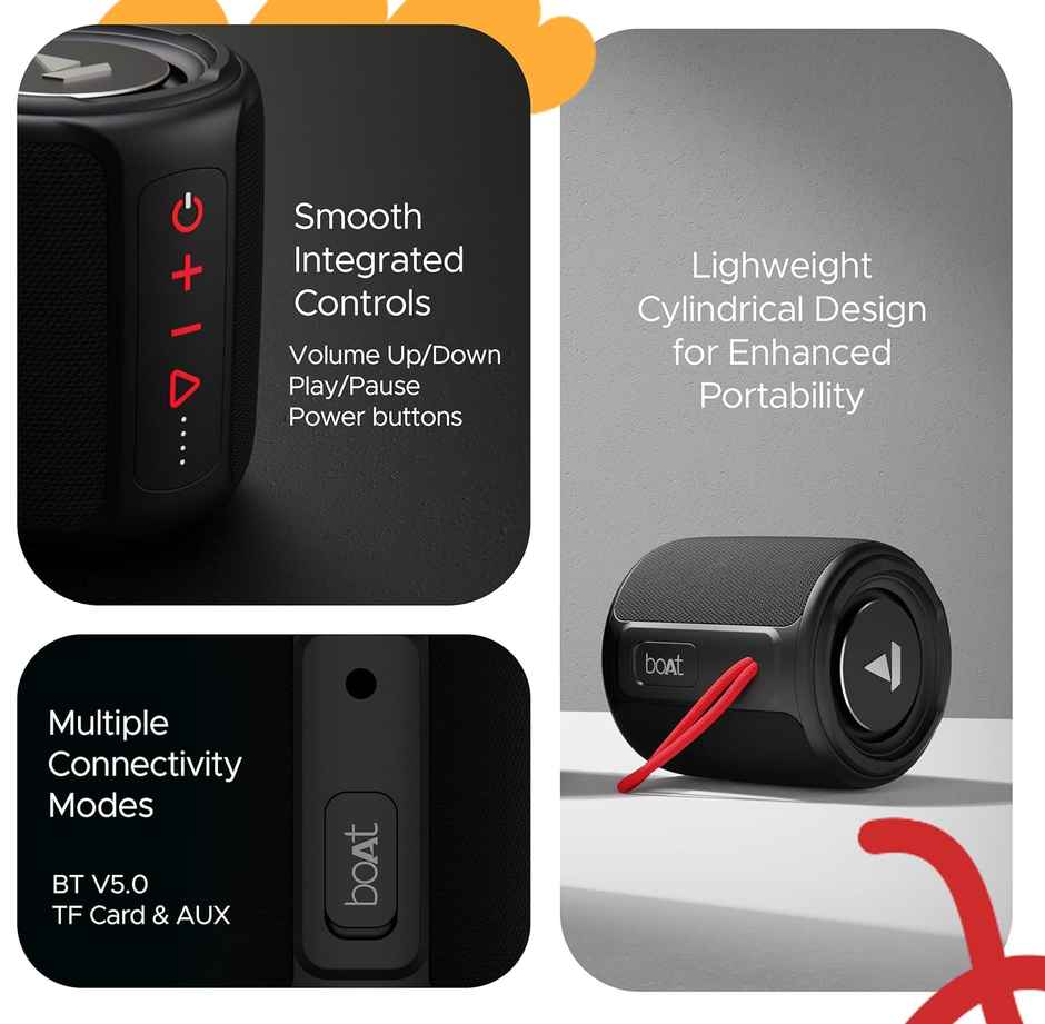 boAt Stone 352 Bluetooth Speaker w/ 10W RMS Stereo Sound & IPX7 Water Resistance (Raging Black)