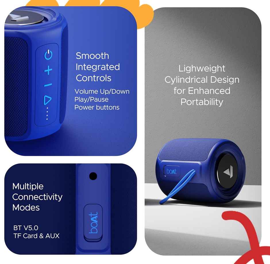 boAt Stone 352 Bluetooth Speaker w/ 10W RMS Stereo Sound & IPX7 Water Resistance (Vibing Blue)