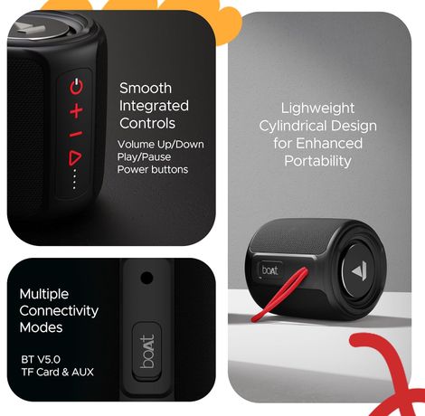 boAt Stone 352 Bluetooth Speaker w/ 10W RMS Stereo Sound & IPX7 Water Resistance (Raging Black)