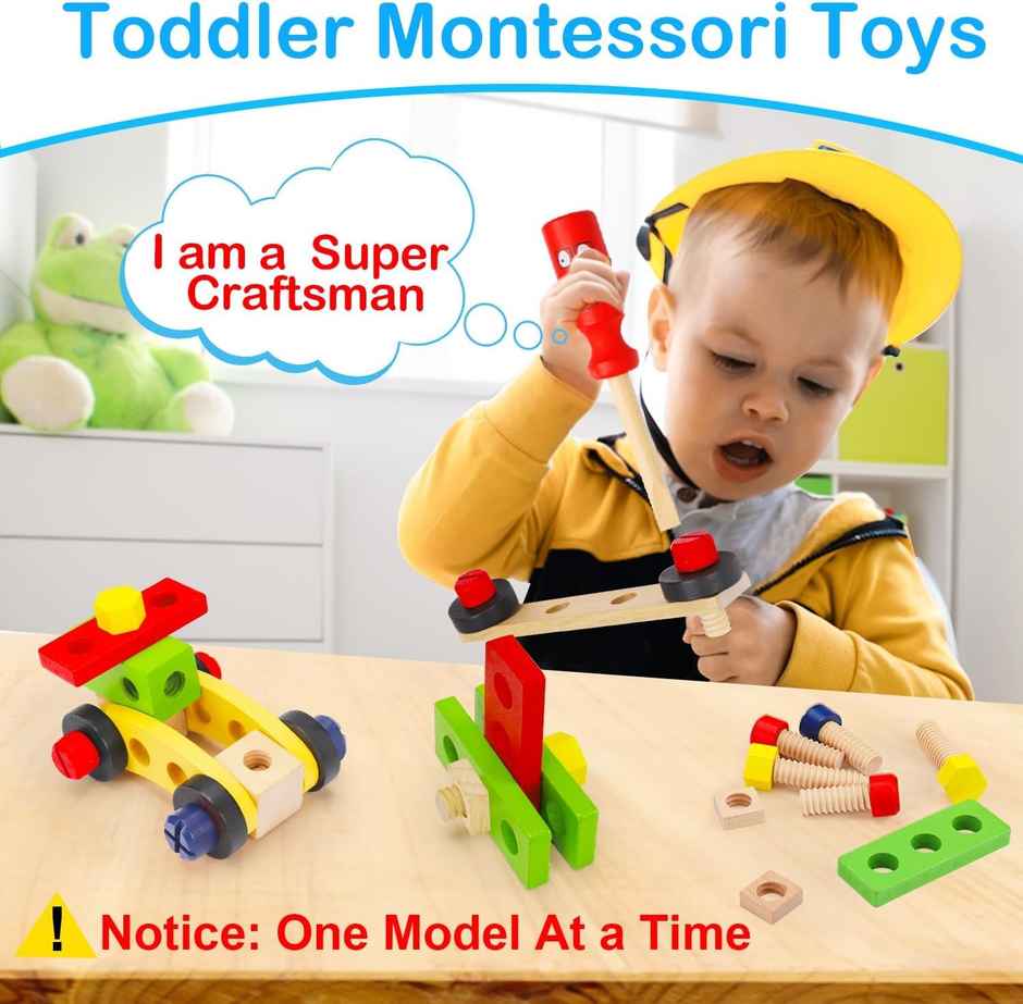 Toyshine 35-Piece Wooden Tool Set | STEM Construction Toy for Kids 3+