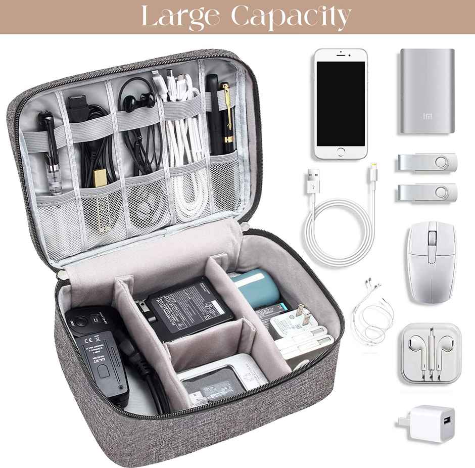 Lazer Polyester Electronics Accessories Organizer Travel Bag Grey