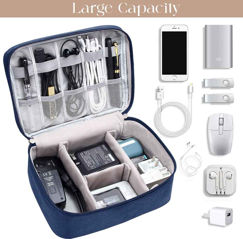 Lazer Polyester Electronics Accessories Organizer Travel Bag Blue