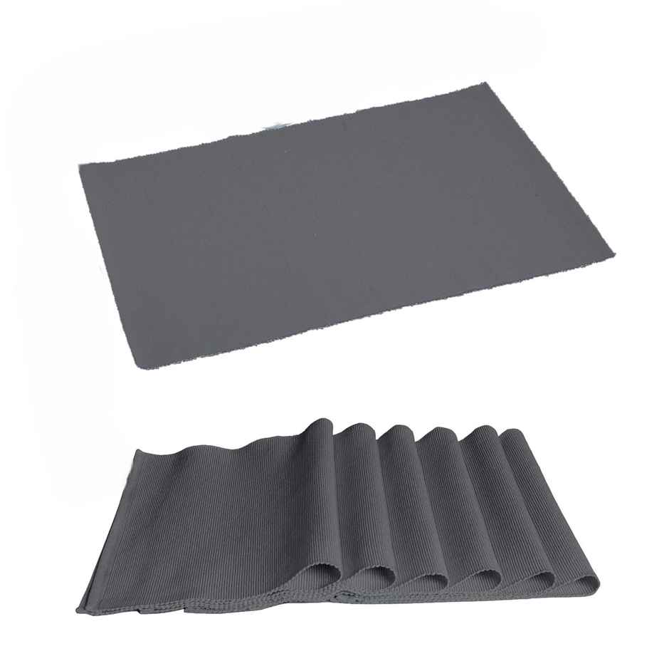 Lushomes Dining Table Mats - Ribbed Cotton Grey | 13 x 19 inch