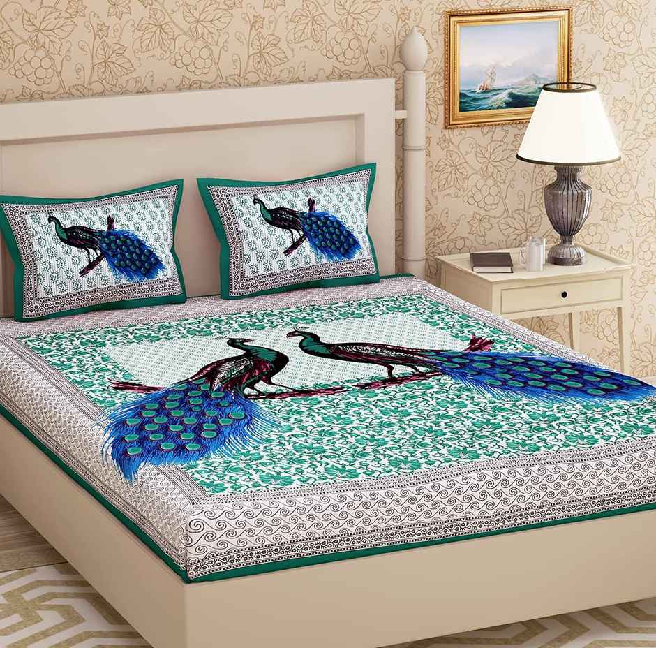 Metro Living 104 Tc Cotton Double Animal Flat Bedsheet | Pack Of 1, Green)