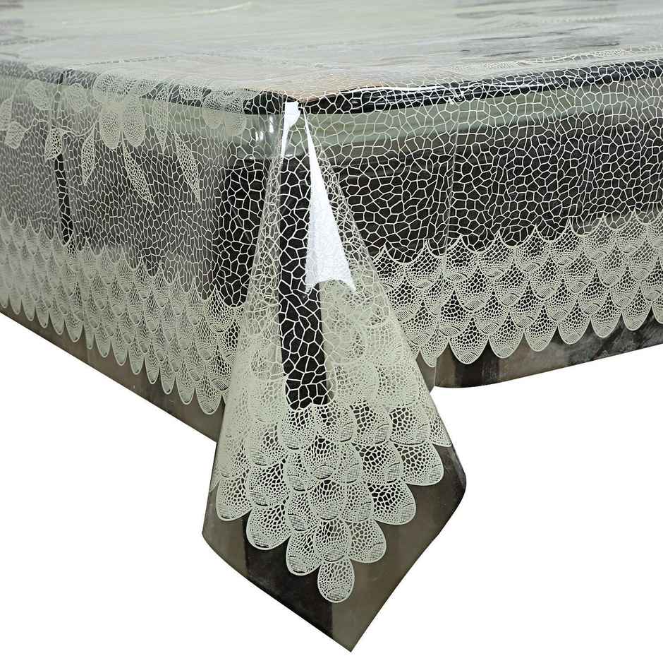 Kuber Industries Floral Design 6 Seater Dining Table Cover for Home Decor | Cream