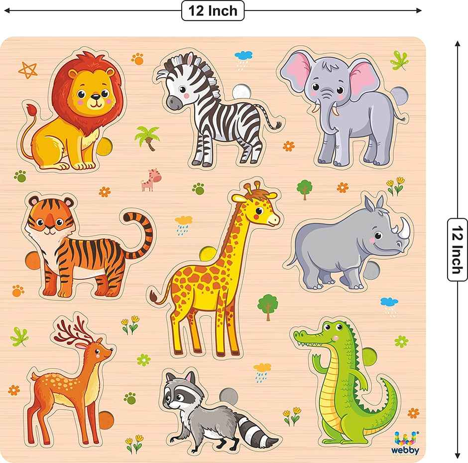 Webby Wooden Animals Montessori Educational Pre-School Puzzle Board Toy for Kids