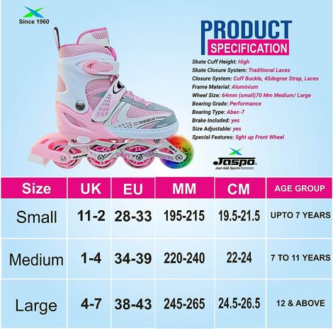 Jaspo Sparkle Adjustable Inline Skates With Front Light Up Wheels