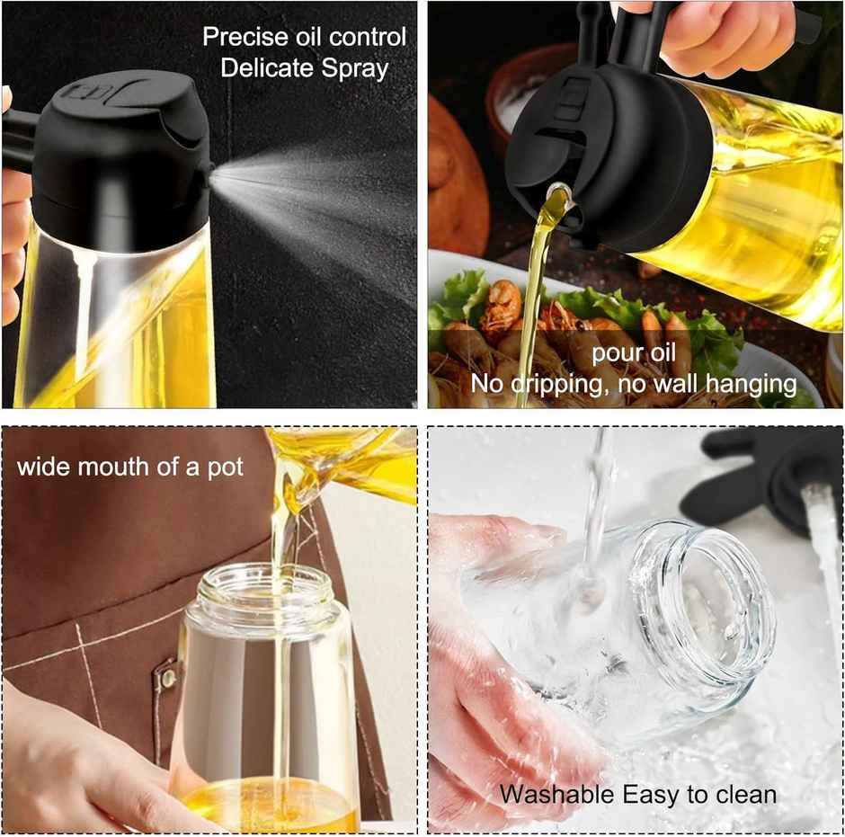 Zedak 2-in-1 Glass Oil Dispenser & Sprayer | Black | 500 ml - 1 pc