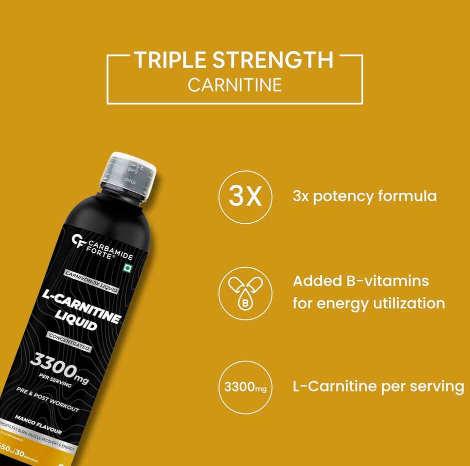Carbamide Forte L Carnitine Liquid 3300mg Per Serving with Added Vitamins - Mango Flavour