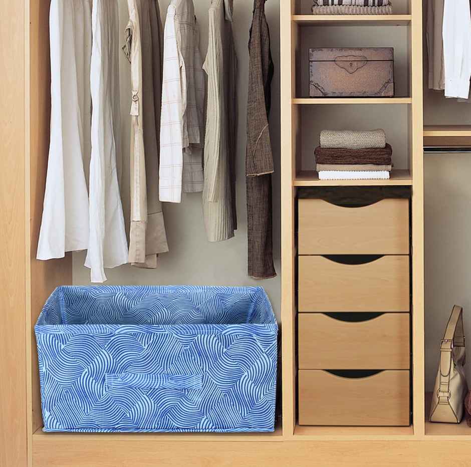 Kuber Industries Set of 3 Laheriya Metallic Non Woven Closet Organizer Box (Blue & Red & Beige)