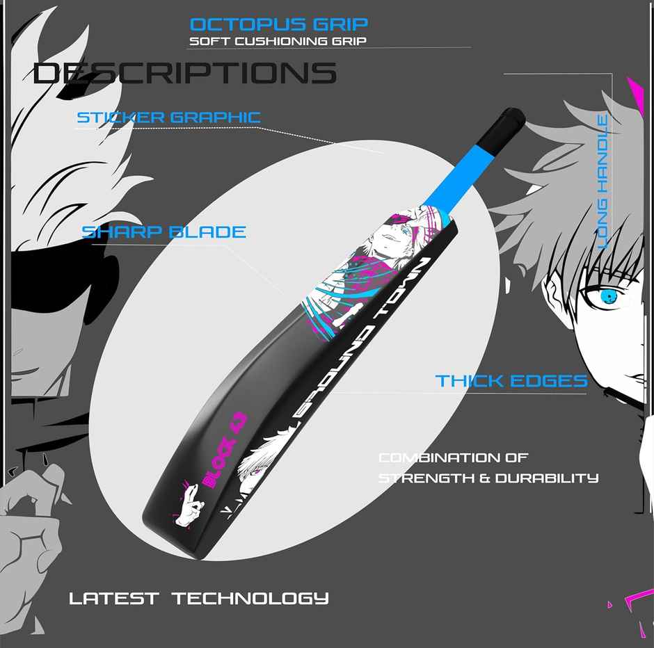 Jaspo Anime Bat Premium Tennis Plastic Cricket Full Size Bat (34 x 4.5 Inch) - Bat Only, Anime