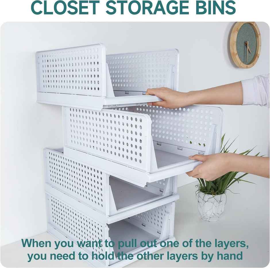 Kuber Industries Plastic Storage Wardrobe Organizer for Almirah|Large|Pack of 4|White