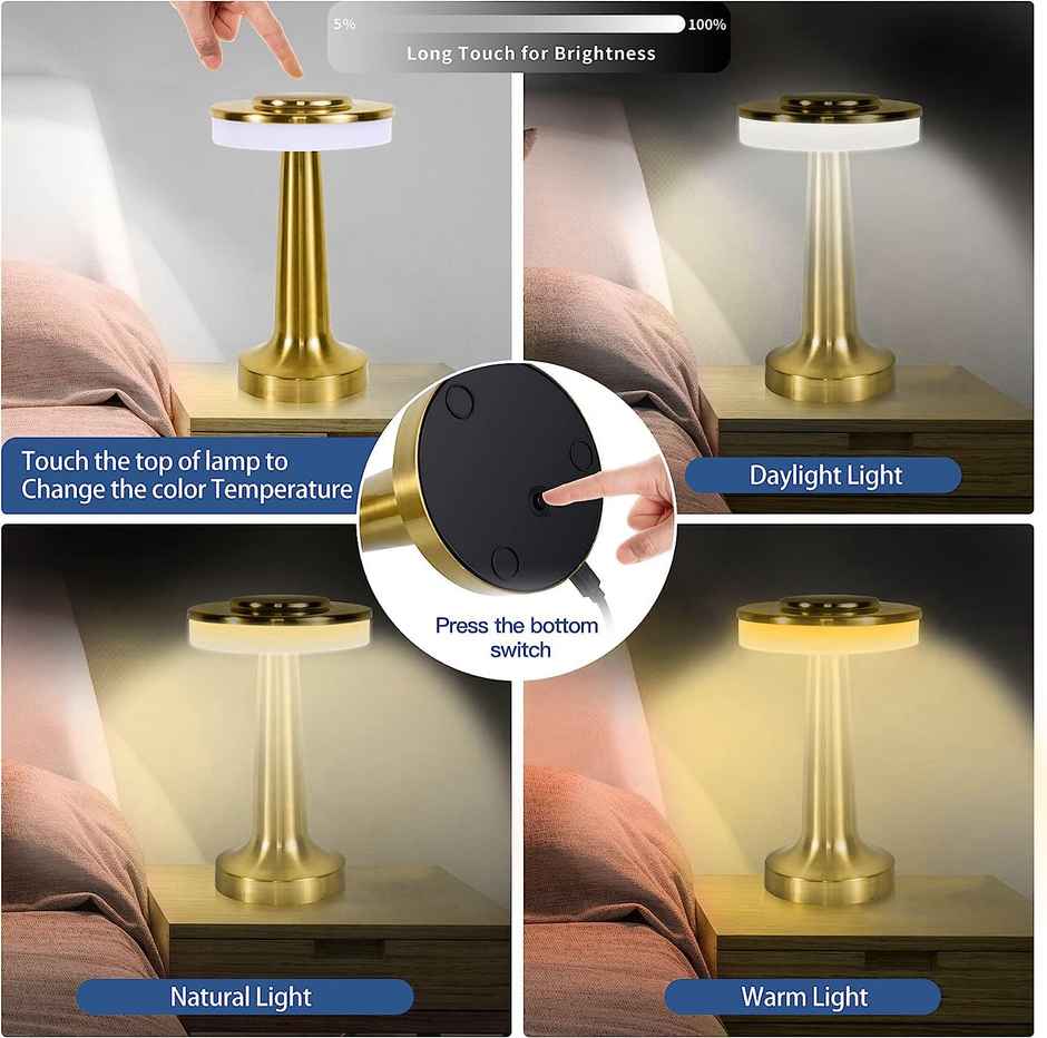 DesiDiya Portable LED Table 5W Lamp (With Touch Sensor, Gold)