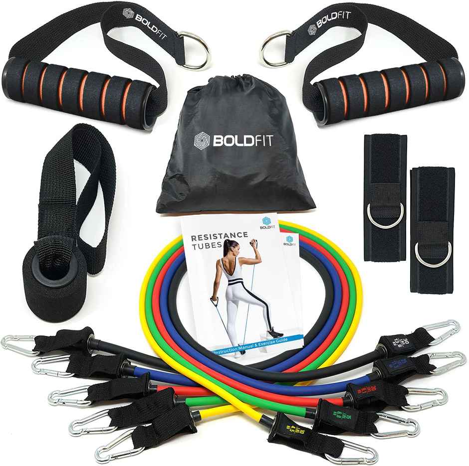 Boldfit Resistance Tube 11 Pc - Complete 11-Piece Resistance Tube Set For Full-Body Training