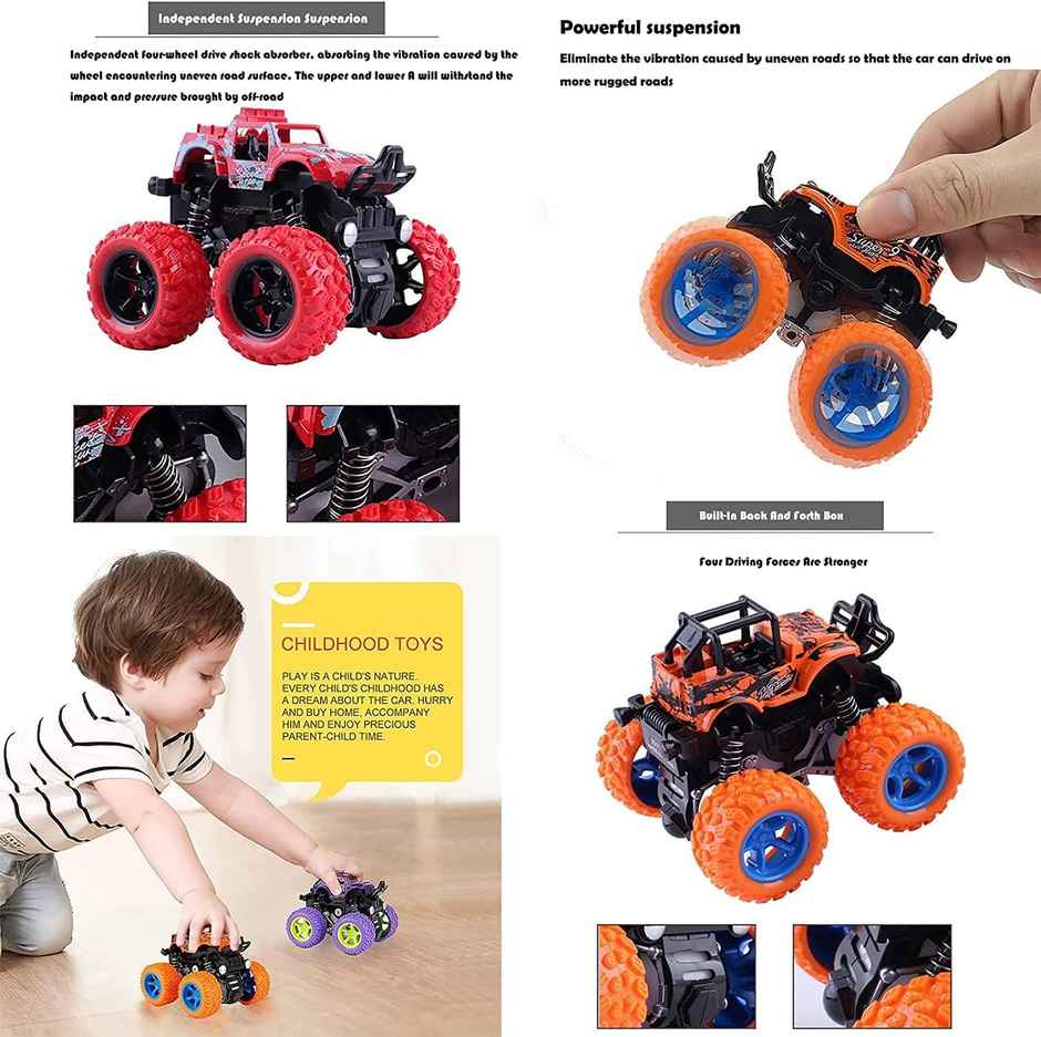 Chigy Wooh Friction Powered Monster Truck Toy Push & Go, 360 Drift Stunt Car for Kids