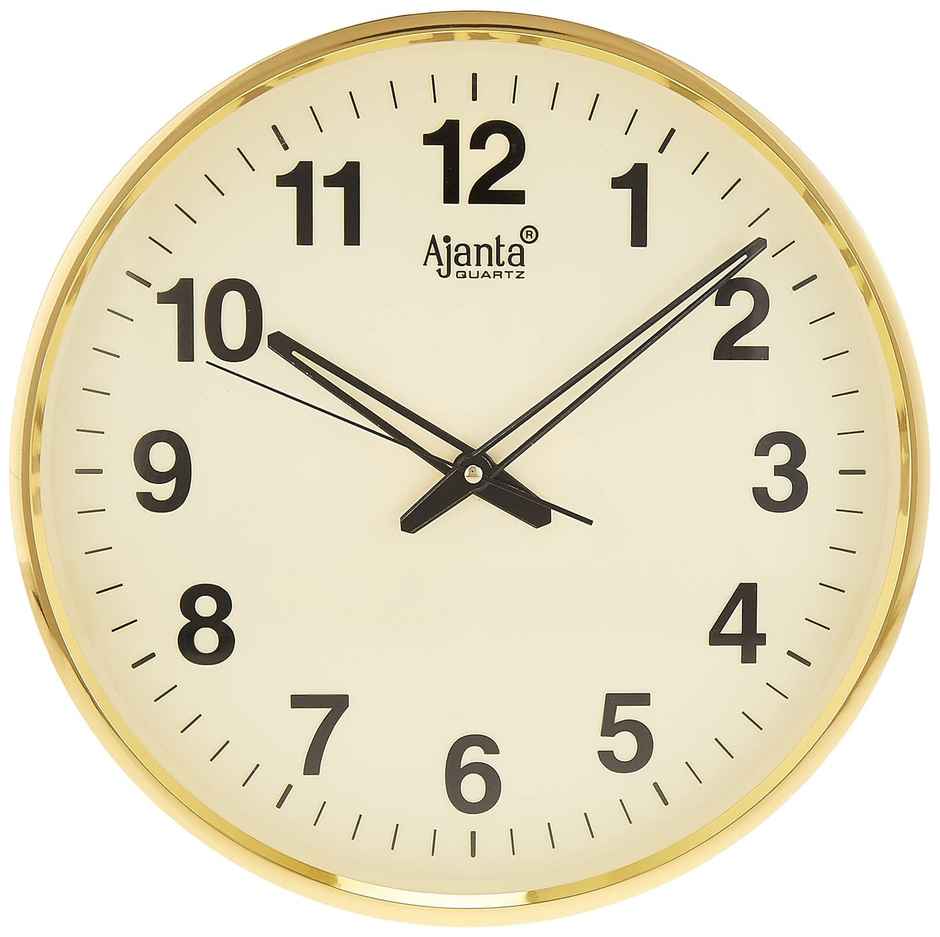 Ajanta Quartz Analog Wall Clock (32 x 32 x 3.5 cm | Gold | Plastic)