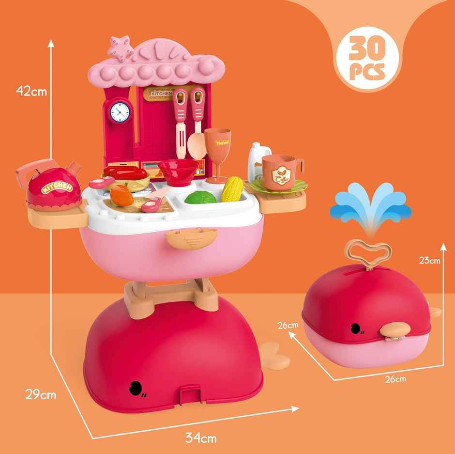 Webby 3 In 1 Kitchen Set Role Play for Girls | Foldable | 30 Pcs