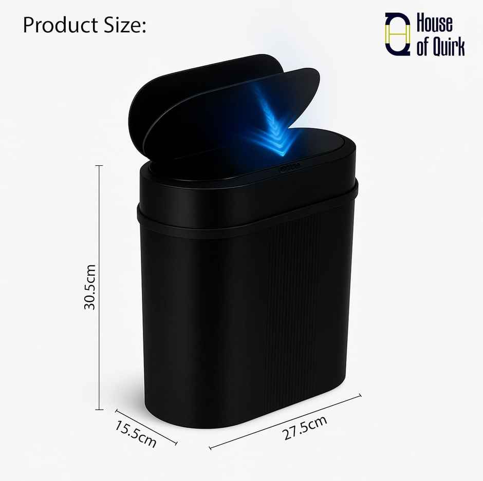 House of Quirk Plastic Smart Automatic Motion Sensor Rectangular Trash Can Oval | Black