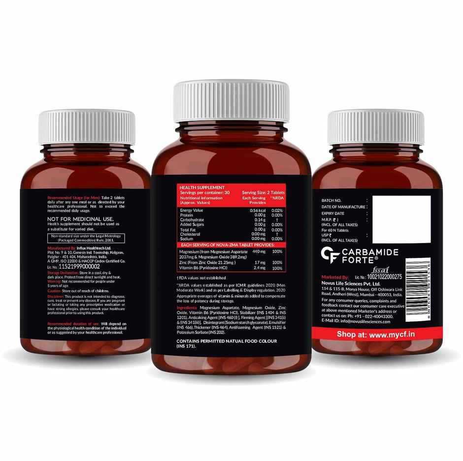 Carbamide Forte ZMA Supplement for Men Zinc and Magnesium Supplements with Vitamin B6 60 Tablets
