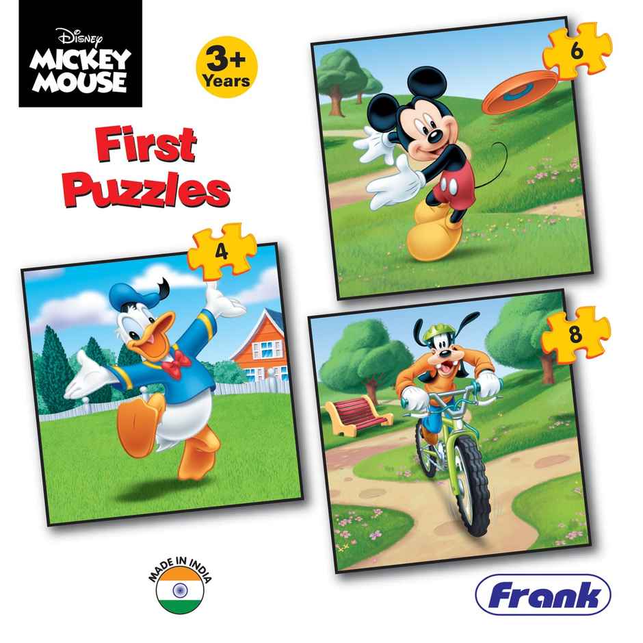 Frank Mickey Mouse & Friends - A Set Of 3 First Puzzles - 4, 6 & 8 Pieces