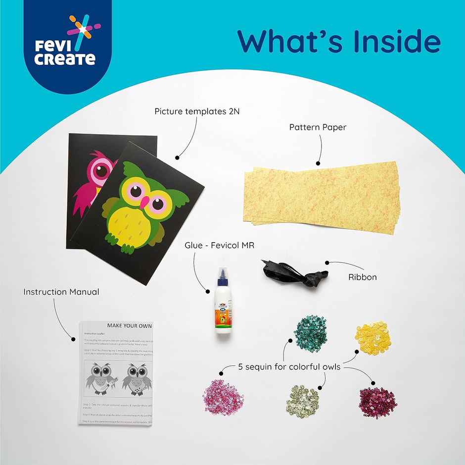 Fevicreate Sparkly Sequin Art Owl Craft Kit
