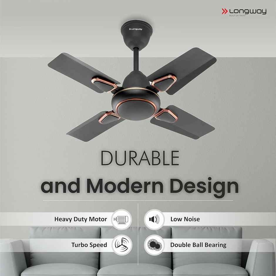 Longway Kiger P1 Ceiling Fan, 600mm/24 inch, Ultra High Speed, 4 Blade Anti-Dust Decorative Star Rated - Smoked Brown