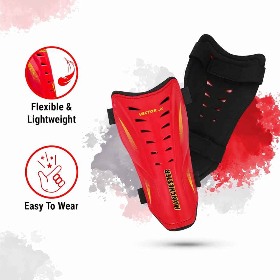 Vector X Manchester Shinguard | Shinguard For Football | Shinguard For Men| Red| Set of 2 | (L)