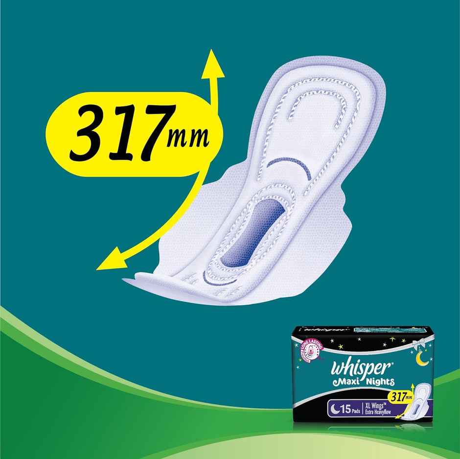 Whisper Maxi Nights Sanitary Pads | XL | 15 pcs
