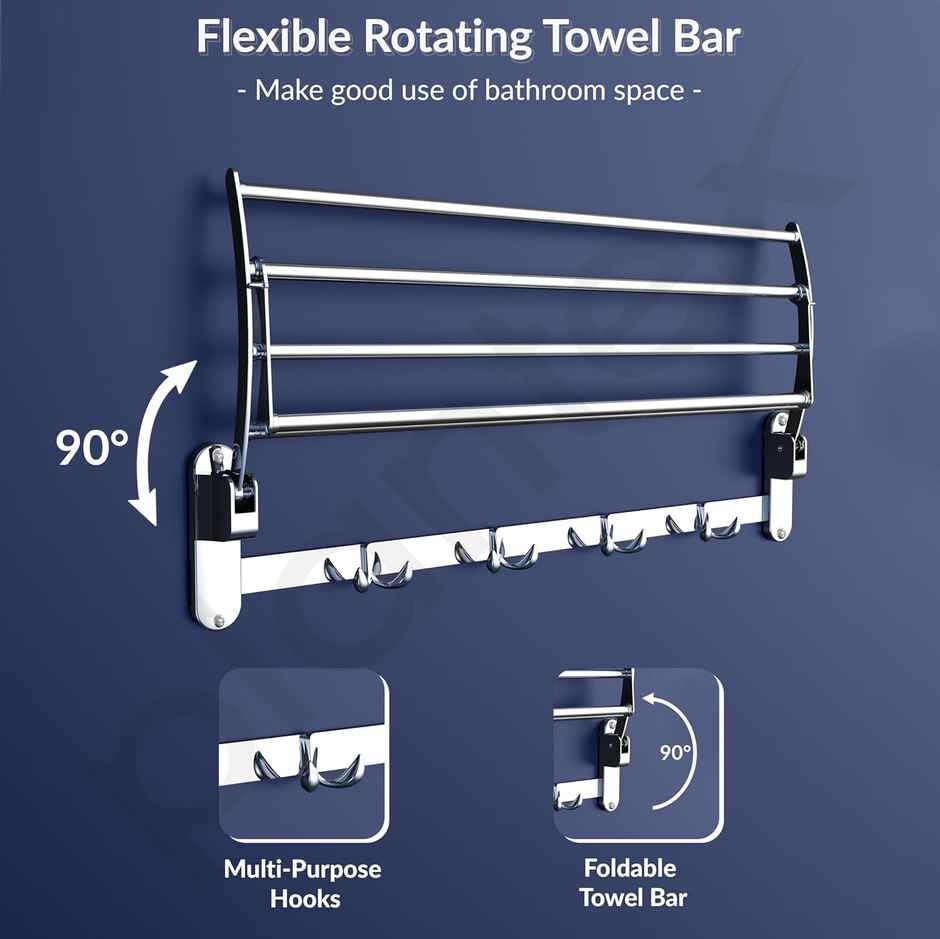 Plantex Stainless Steel Folding Towel Rack for Bathroom - 24 Inch, Chrome Finish