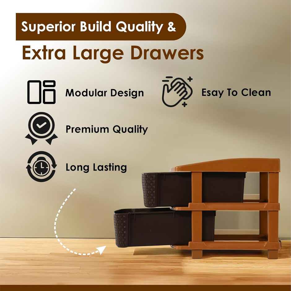 Kuber Industries Modular 2-Layer & 19 L Plastic Drawer Storage Organiser | Chocolate Brown