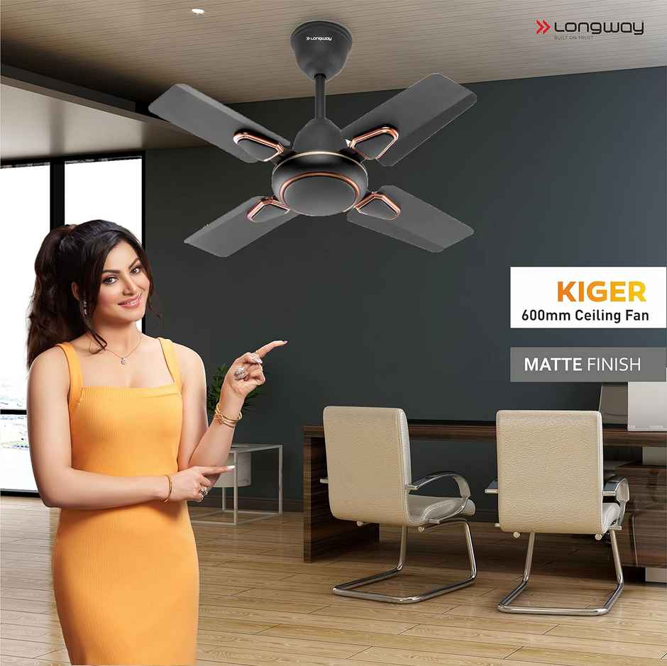Longway Kiger P1 Ceiling Fan, 600mm/24 inch, Ultra High Speed, 4 Blade Anti-Dust Decorative Star Rated - Smoked Brown